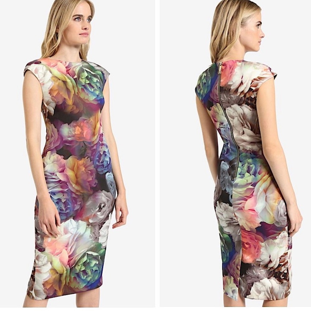 Ted Baker Floral Midi Sheath Dress, US8/Designer Size 3